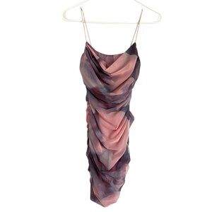 Oh Polly Ruched Mini Dress Purple Pink Cowl Neck Going Out Spaghetti strap Sz 2